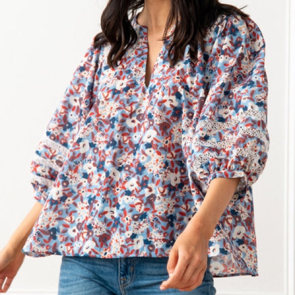 Mi Golondrina Chela Floral‎ Marino Specialty Blouse 💫 - Picture 2 of 12